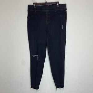 Spanx Ankle Skinny Jeans Women's 2X Pull On Black Stretch Distressed Shaping